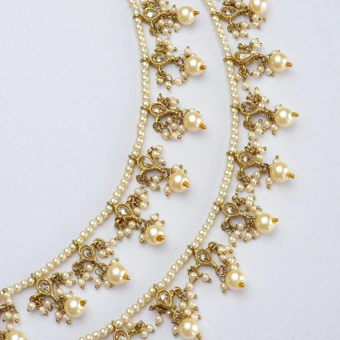 Kiran - Antique Gold Polki and Pearl Anklet/Jhanjar