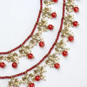 Kiran - Antique Gold Polki and Pearl Anklet/Jhanjar