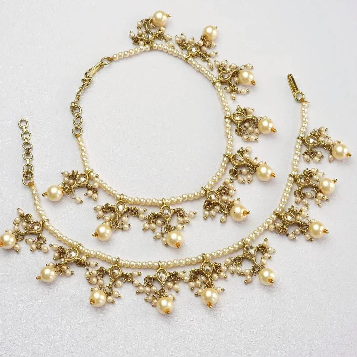 Kiran - Antique Gold Polki and Pearl Anklet/Jhanjar