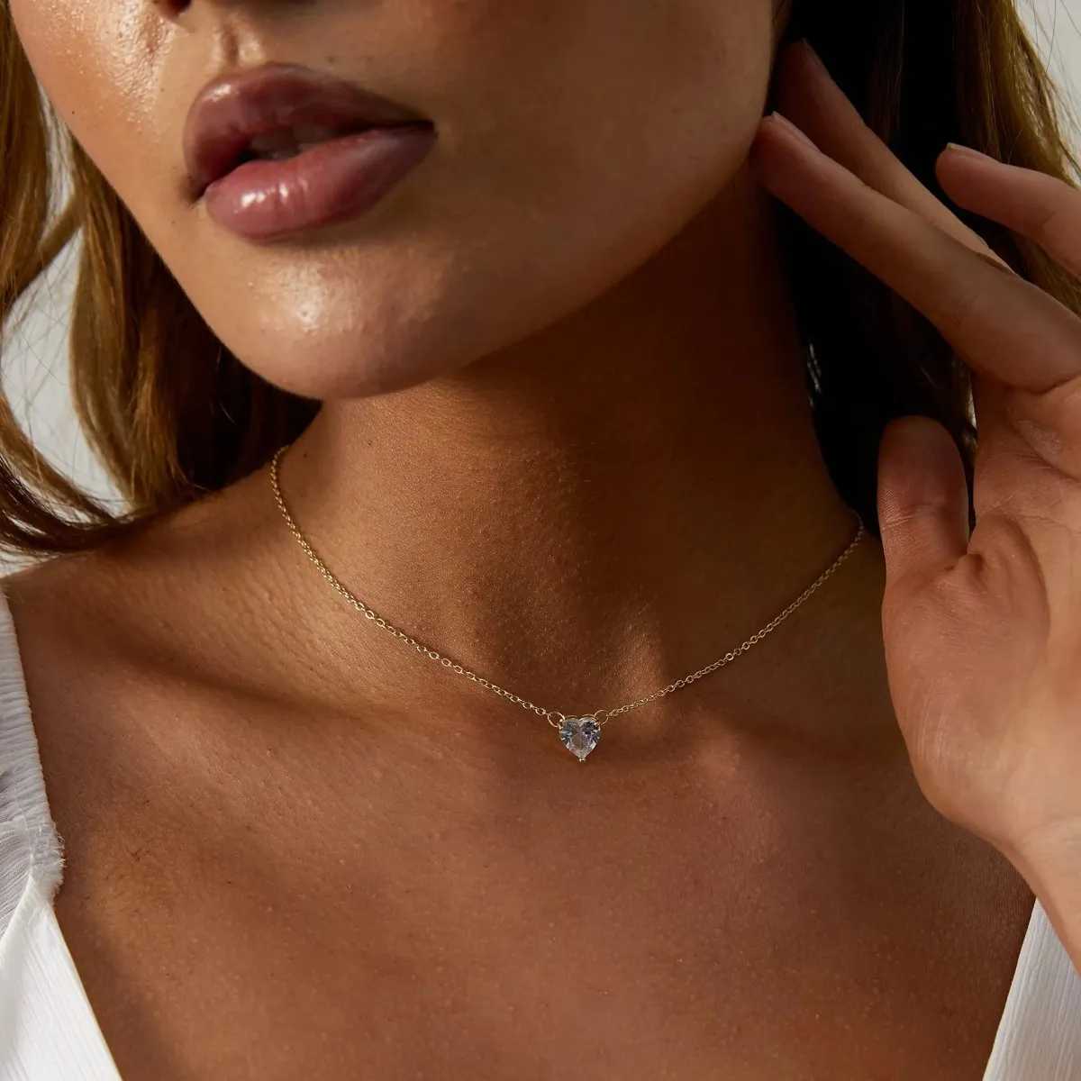 Kyerlyn Big Heart CZ Gold Necklaces