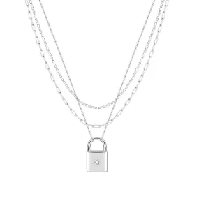 Kyerlyn Sliver Layered Lock Necklaces