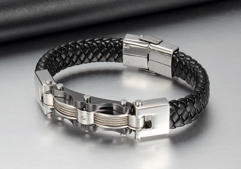 Leather Silver&Gold Plated Men Bracelet Fashion Male Vintage Accessories Bracelet Men Jewelry