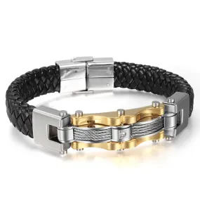 Leather Silver&Gold Plated Men Bracelet Fashion Male Vintage Accessories Bracelet Men Jewelry