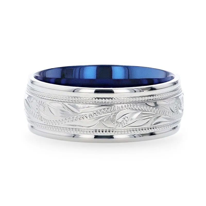 MARINER | Titanium Ring Blue Inside ilgrain Engraved