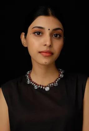 Maroon with silver coin Tribal Choker