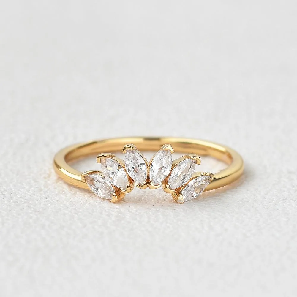 Marquise Moissanite Curved Wedding Band