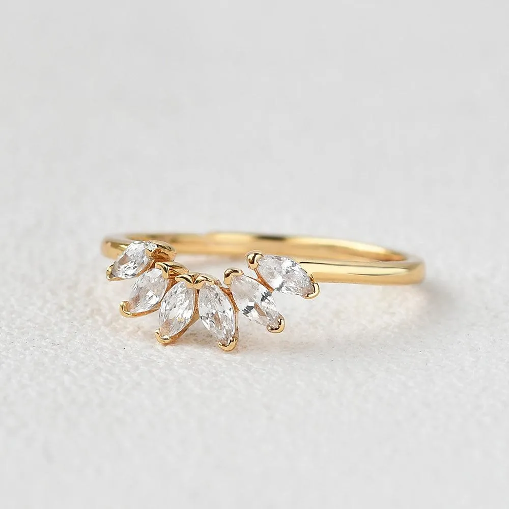 Marquise Moissanite Curved Wedding Band