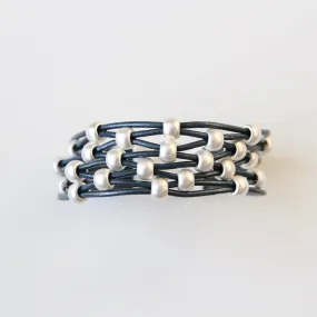 MATTE SILVER / NAVY WOVEN MAGNETIC BRACELET