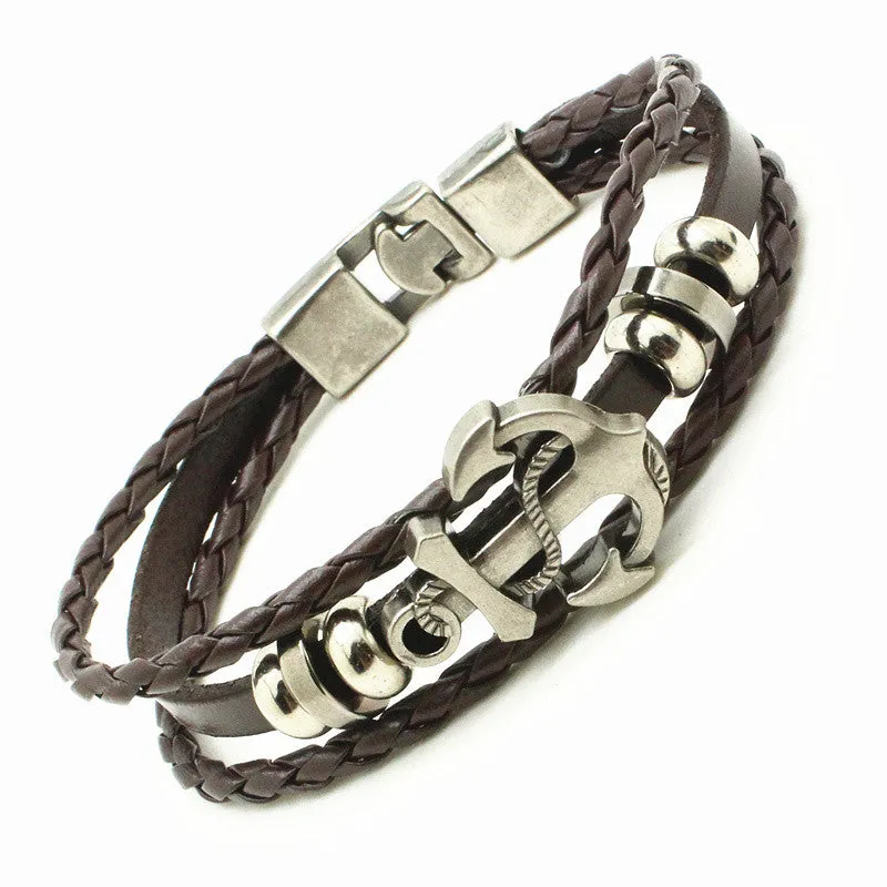 Men's Anchor Bracelet&Bangle Male Multilayer Accessories Homme Jewelry Black Color Leather Bracelets Valentine's Day Gift