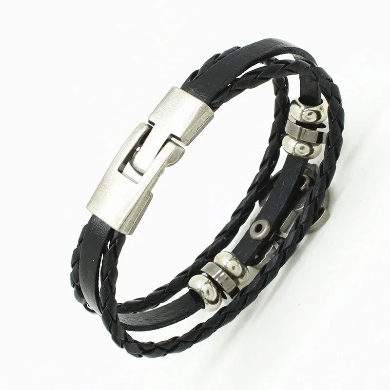 Men's Anchor Bracelet&Bangle Male Multilayer Accessories Homme Jewelry Black Color Leather Bracelets Valentine's Day Gift