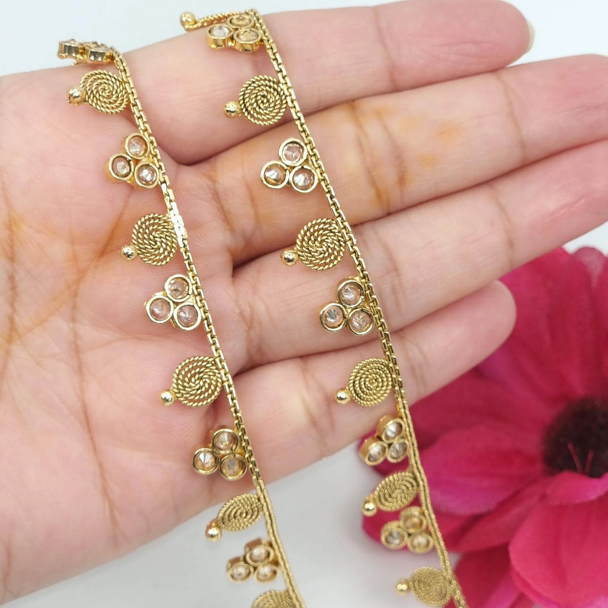 Mina Antique Gold Polki Anklets