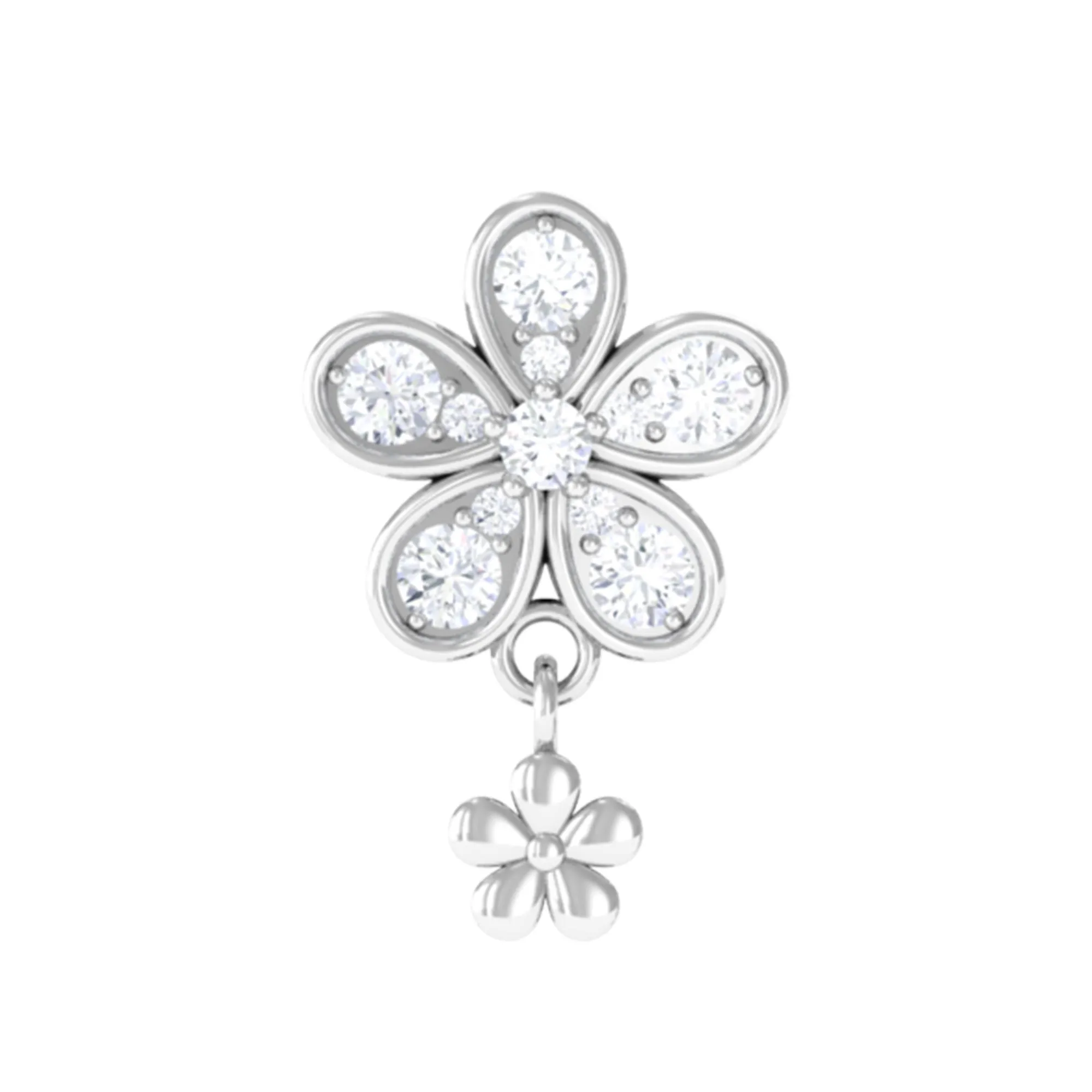 Moissanite Flower Drop Earring for Helix Piercing