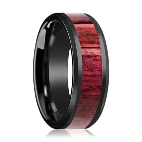 MORADO | Black Ceramic Ring, Purple Heart Wood Inlay, Beveled