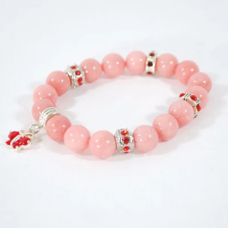 Morganite Pink Gemstone With Red Charm Beaded Women's Bracelets