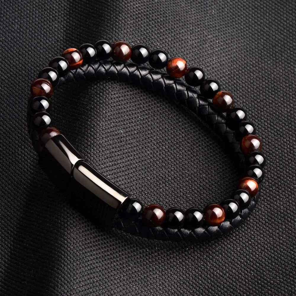 Natural Stone Genuine Leather Braided Bracelet