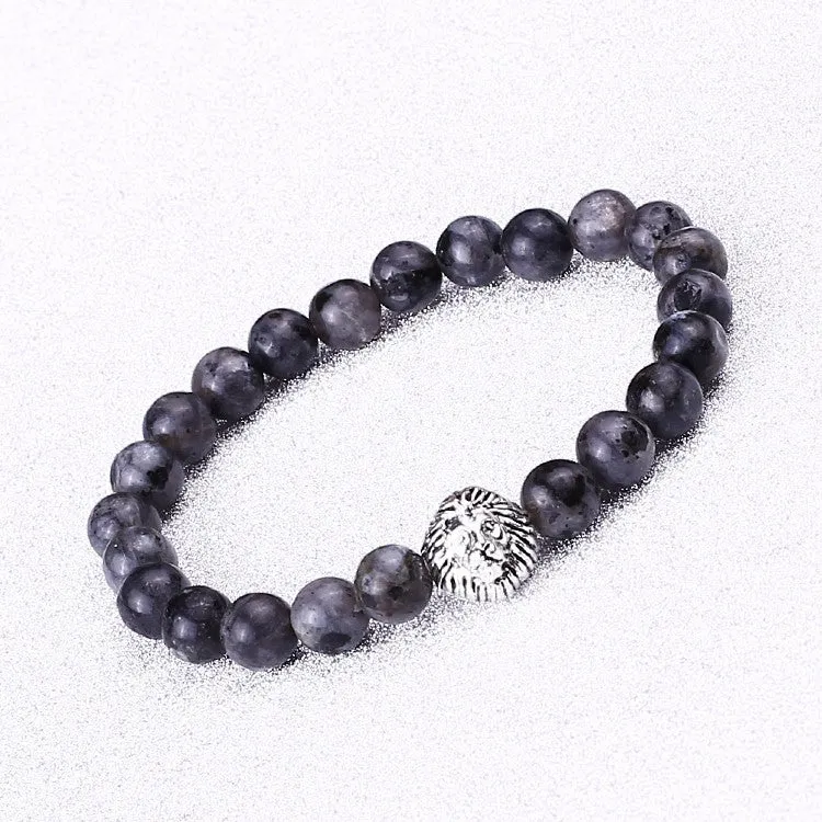 New Design Silver Lion Head Bracelets Lava Stone And Tiger Eye Men Beads Bracelets Mens Gift Men Jewelry