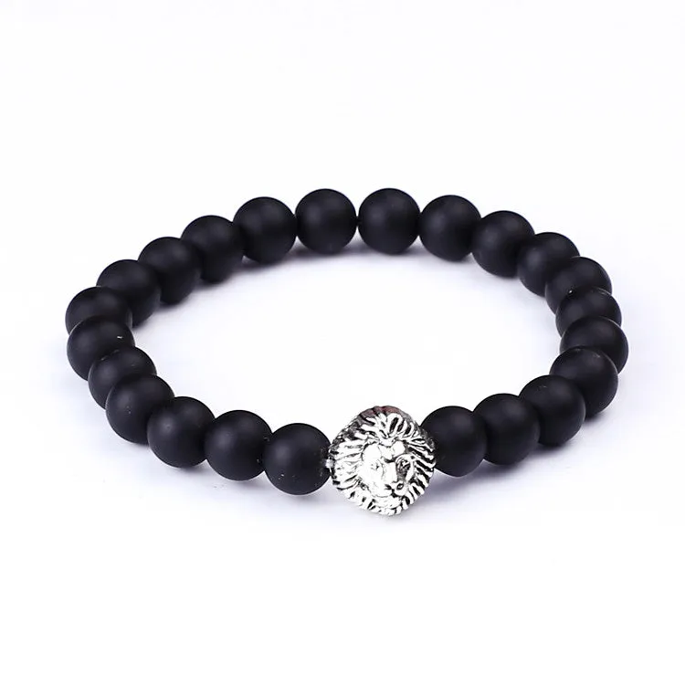 New Design Silver Lion Head Bracelets Lava Stone And Tiger Eye Men Beads Bracelets Mens Gift Men Jewelry