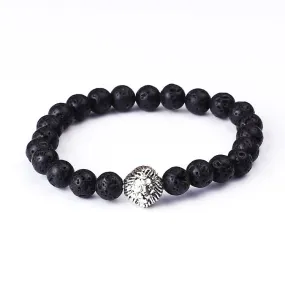 New Design Silver Lion Head Bracelets Lava Stone And Tiger Eye Men Beads Bracelets Mens Gift Men Jewelry