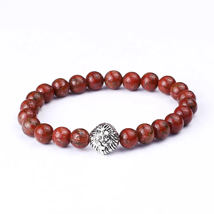 New Design Silver Lion Head Bracelets Lava Stone And Tiger Eye Men Beads Bracelets Mens Gift Men Jewelry