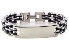 New Silver Link Chain Rubber Stainless steel Men's Bracelet Wrist band 8.5" Hot Charm Men Bangle Cuff  jewlery