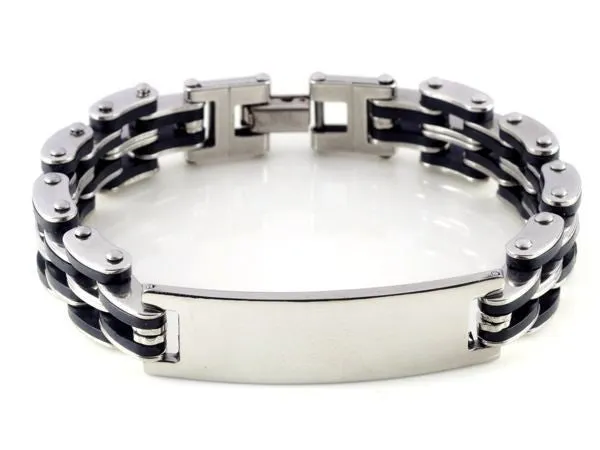 New Silver Link Chain Rubber Stainless steel Men's Bracelet Wrist band 8.5" Hot Charm Men Bangle Cuff  jewlery