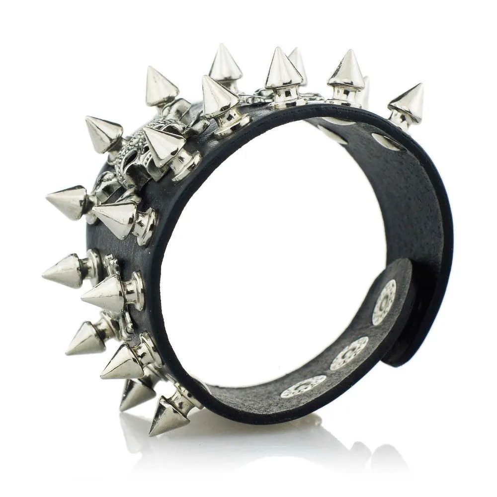 New Unique Rock Spikes Rivet Gothic Skeleton Skull Punk Biker Wide Cuff Leather Bracelet