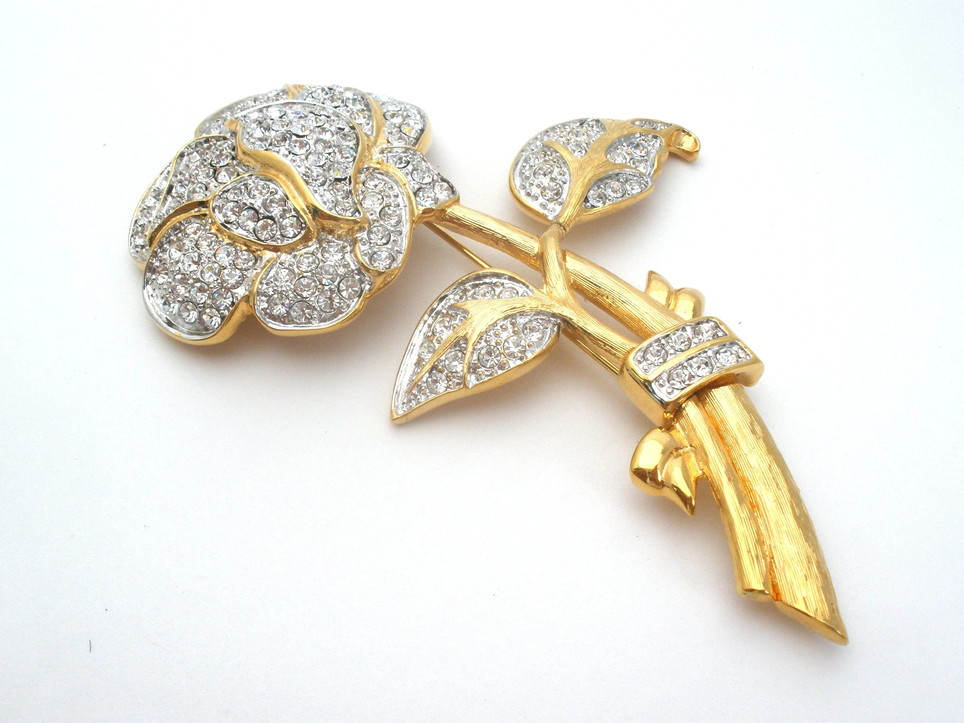 Nolan Miller Clear Crystal Flower Brooch Pin