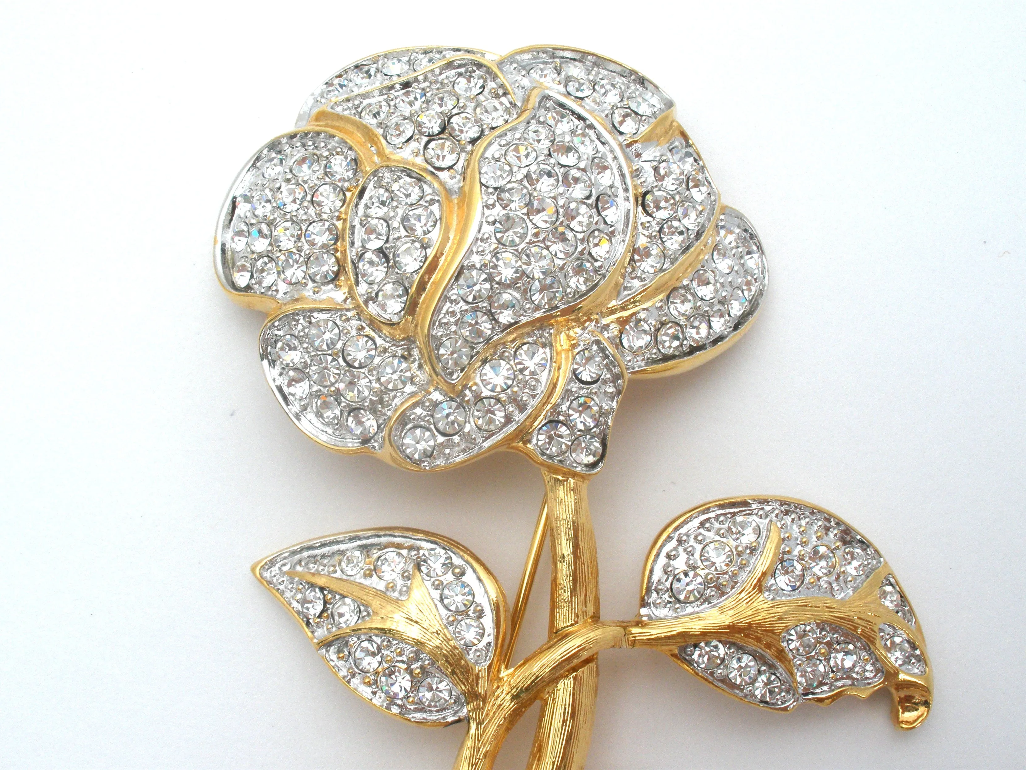 Nolan Miller Clear Crystal Flower Brooch Pin