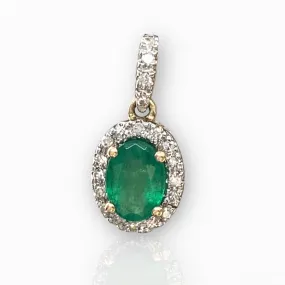 Oval Emerald and Diamond Halo Pendant