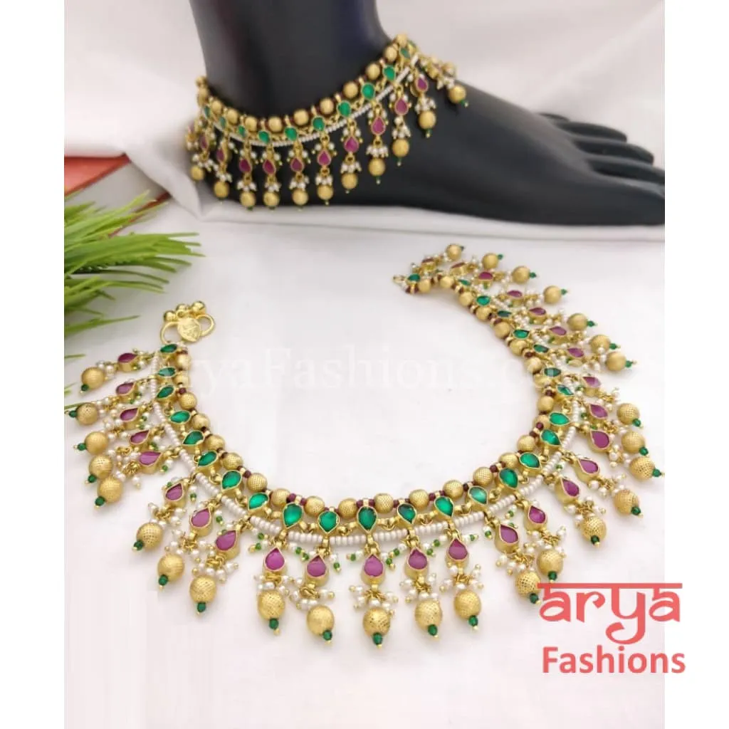 Pacchi Kundan Payal/Rajwadi Kundan Anklet/Bridal Anklets/Indian Payal