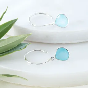 Pear Stone Hoop Earrings Aqua