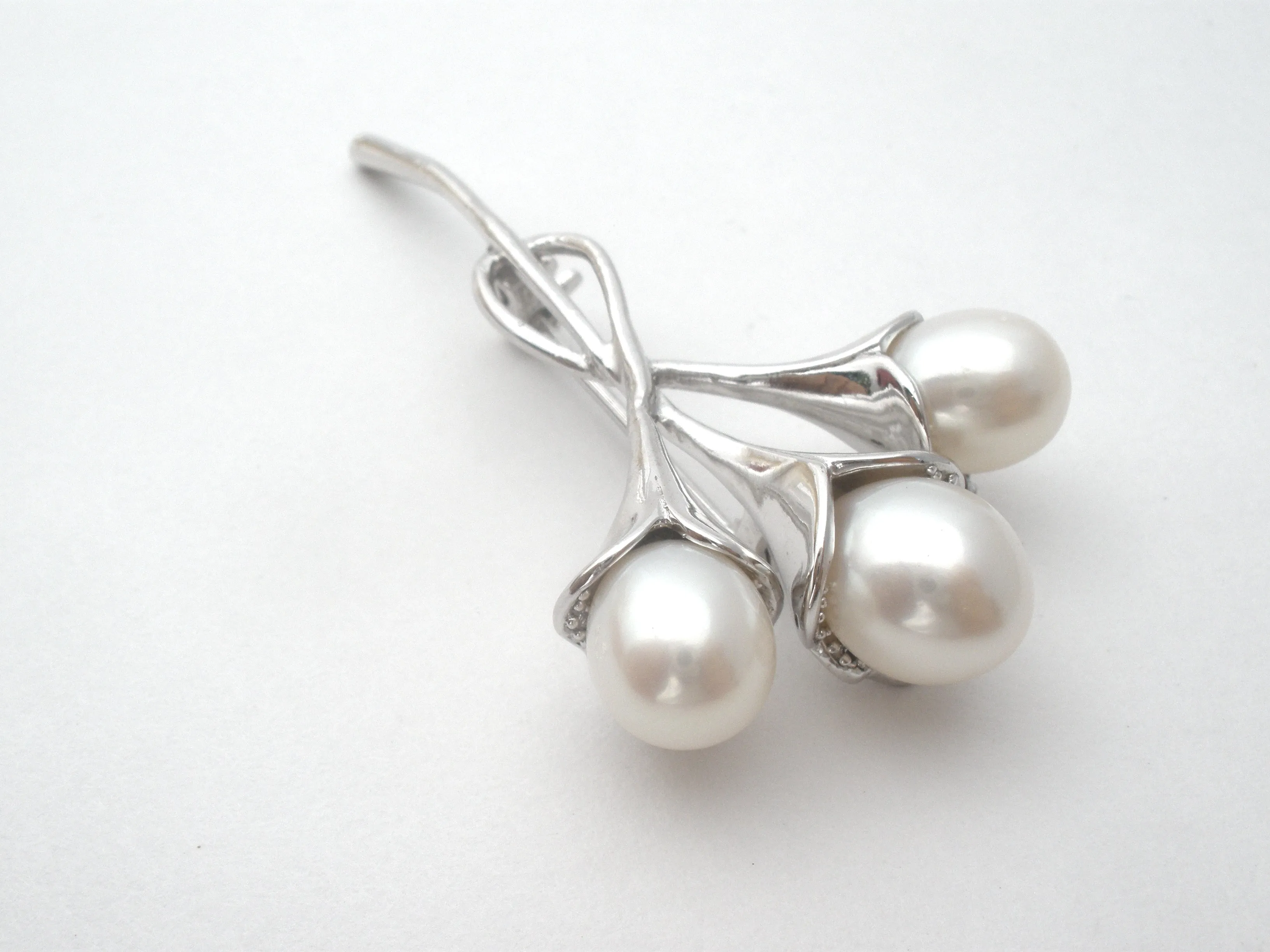 Pearl & Diamond Flower Brooch Sterling Silver Vintage