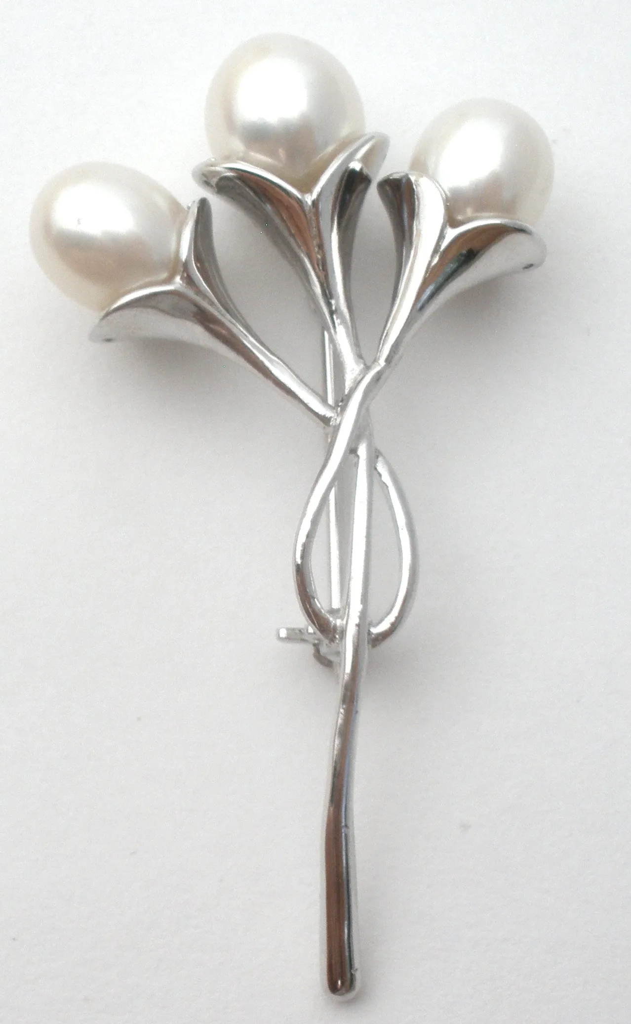 Pearl & Diamond Flower Brooch Sterling Silver Vintage