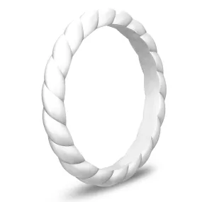 Pearl White Braided Silicone Ring - Stackable Thin Band