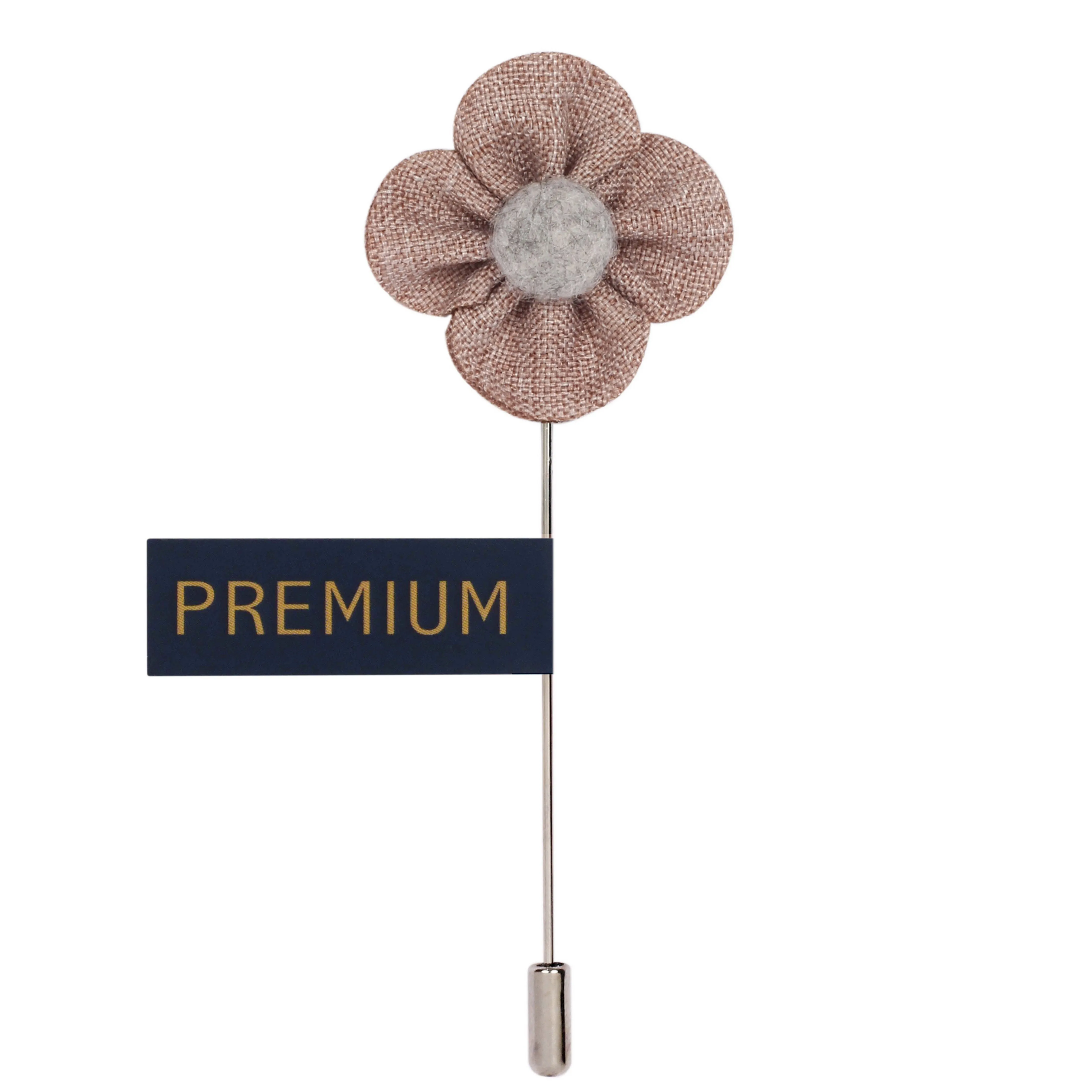 Peluche The Four Petal Classic Flower Khaki, Grey Brooch Lapel Pin