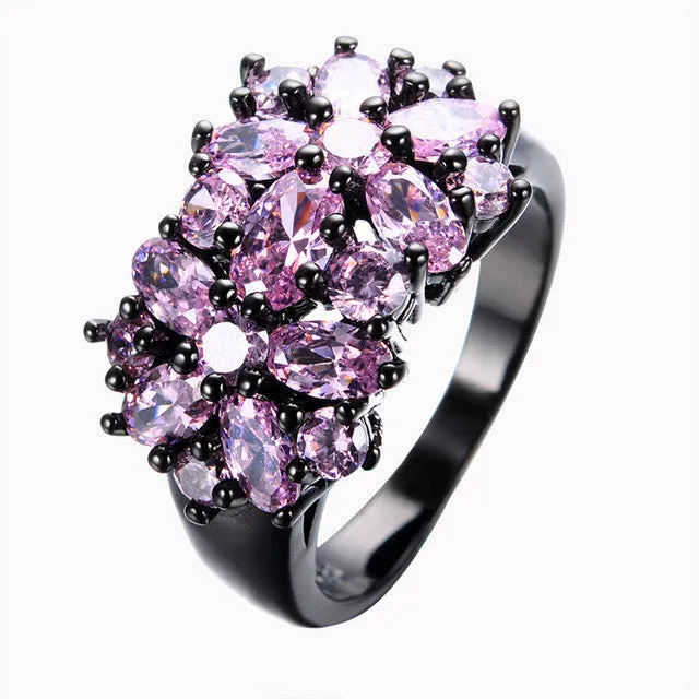 Pink Black Gold Filled CZ Ring Unique Vintage Party Wedding Rings For Women Fashion Jewelry Bague Femme