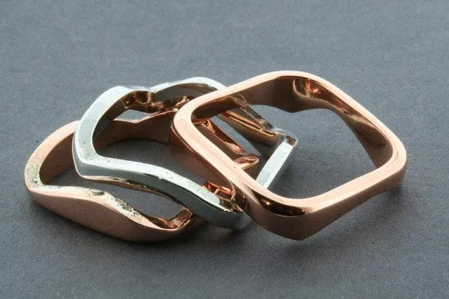 Polished Sterling Silver & Copper Curved Stackable Ring Set