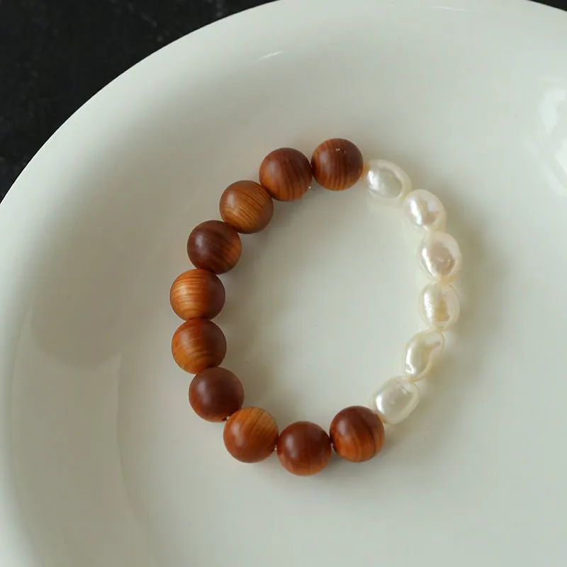 Primeval Forest Nature's Wood Bead Pearl Bracelet