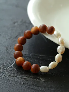 Primeval Forest Nature's Wood Bead Pearl Bracelet