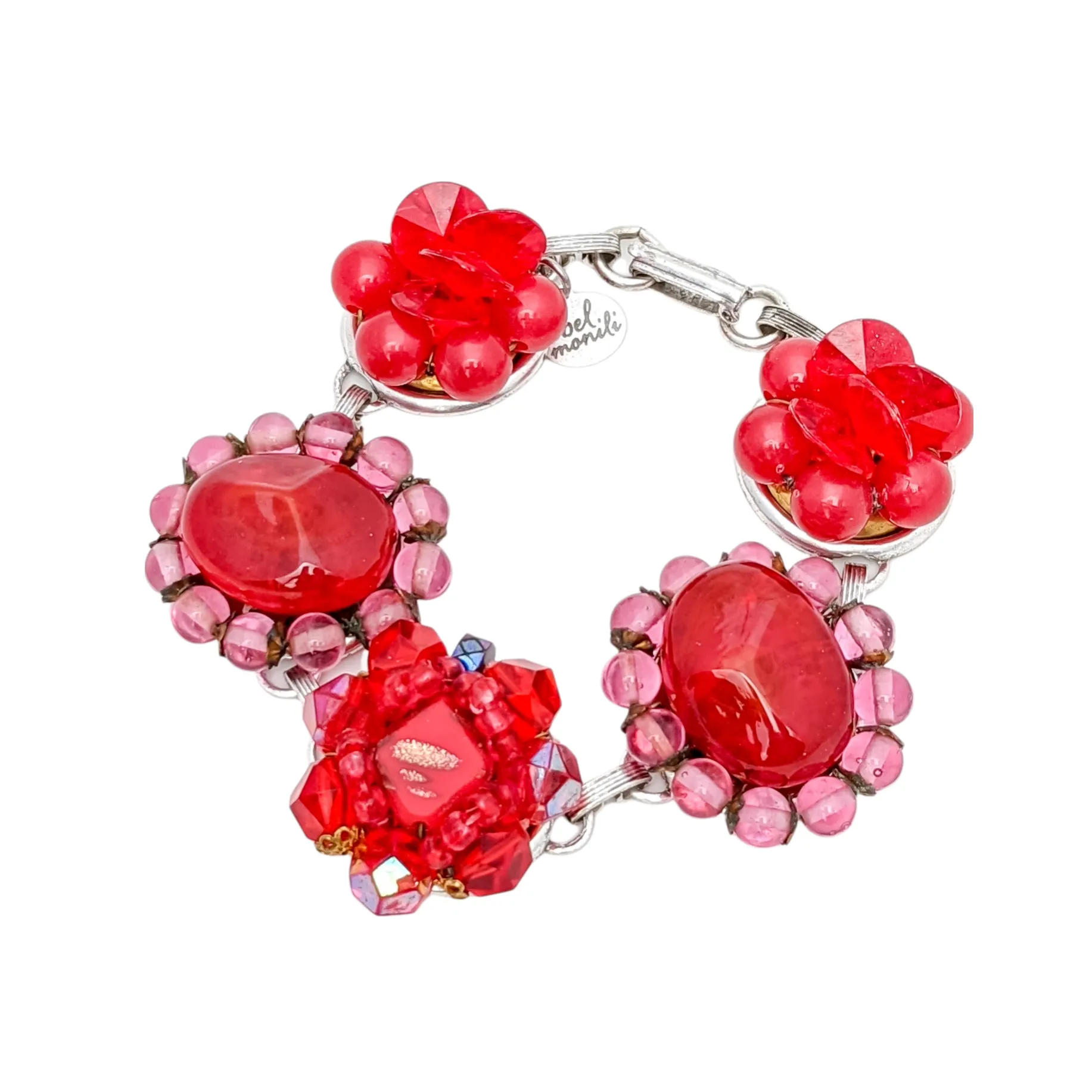 Red Glass Vintage Cluster Bracelet