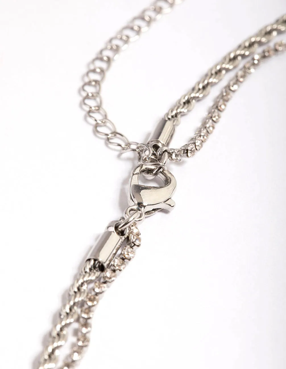 Rhodium Double Row Mixed Twist Cupchain Necklace