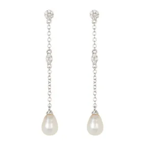 Rhodium Plated Freshwater Pearl Drop Earrings