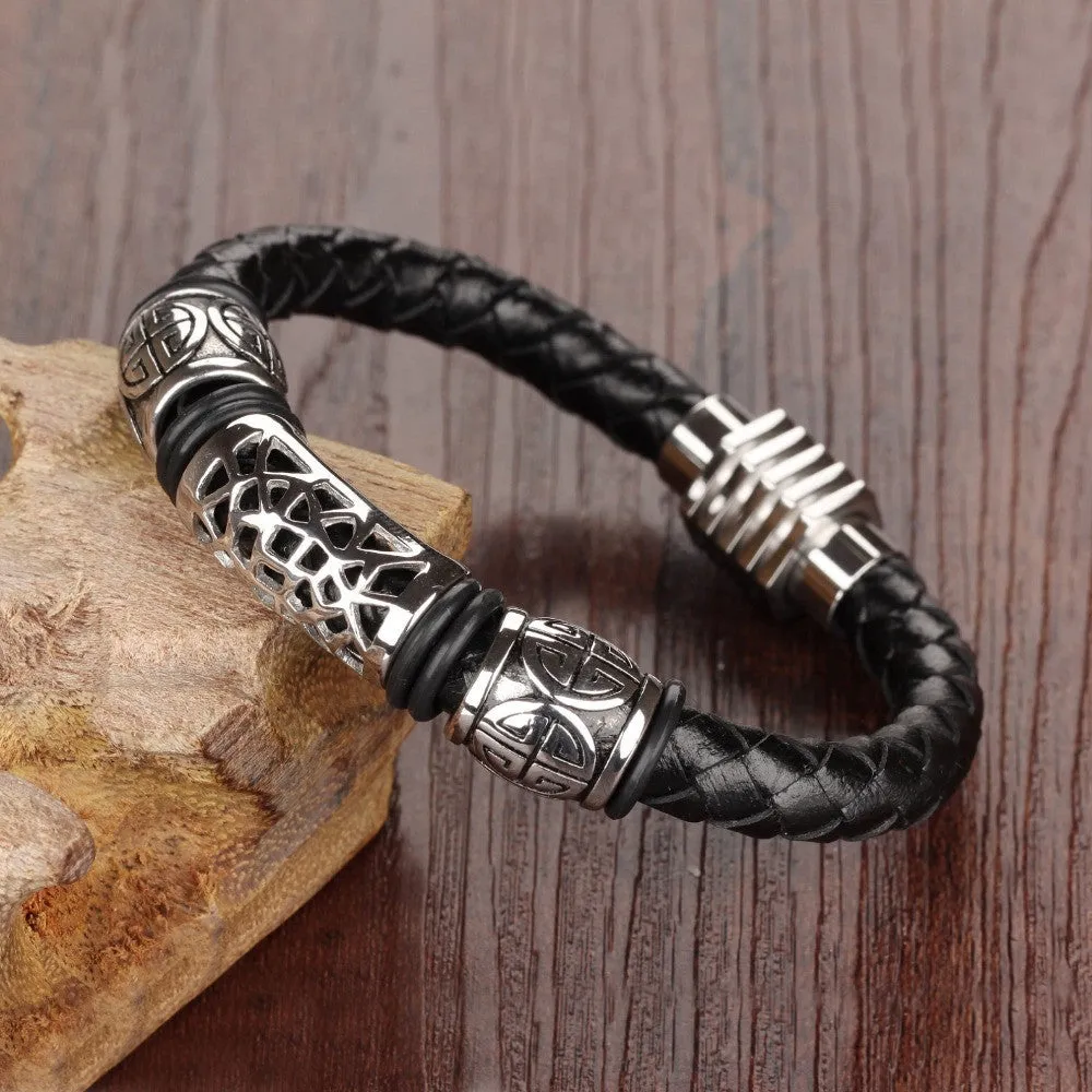 Rock Leather Weaved Man Bracelets Fashion New Magnet Clasp Good Steel Wristband Braided Wrap Bracelet & Bangles Gifts