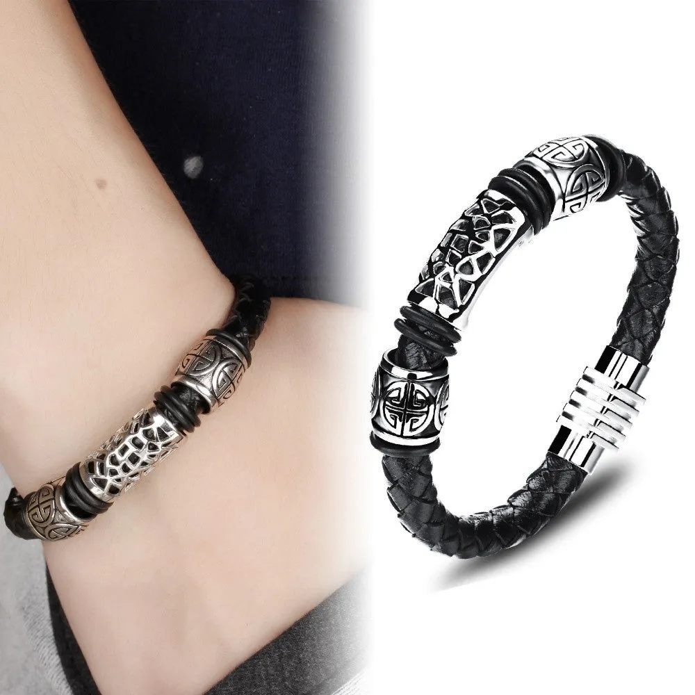 Rock Leather Weaved Man Bracelets Fashion New Magnet Clasp Good Steel Wristband Braided Wrap Bracelet & Bangles Gifts