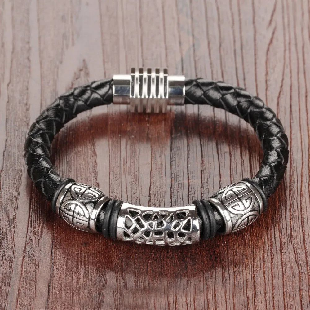 Rock Leather Weaved Man Bracelets Fashion New Magnet Clasp Good Steel Wristband Braided Wrap Bracelet & Bangles Gifts