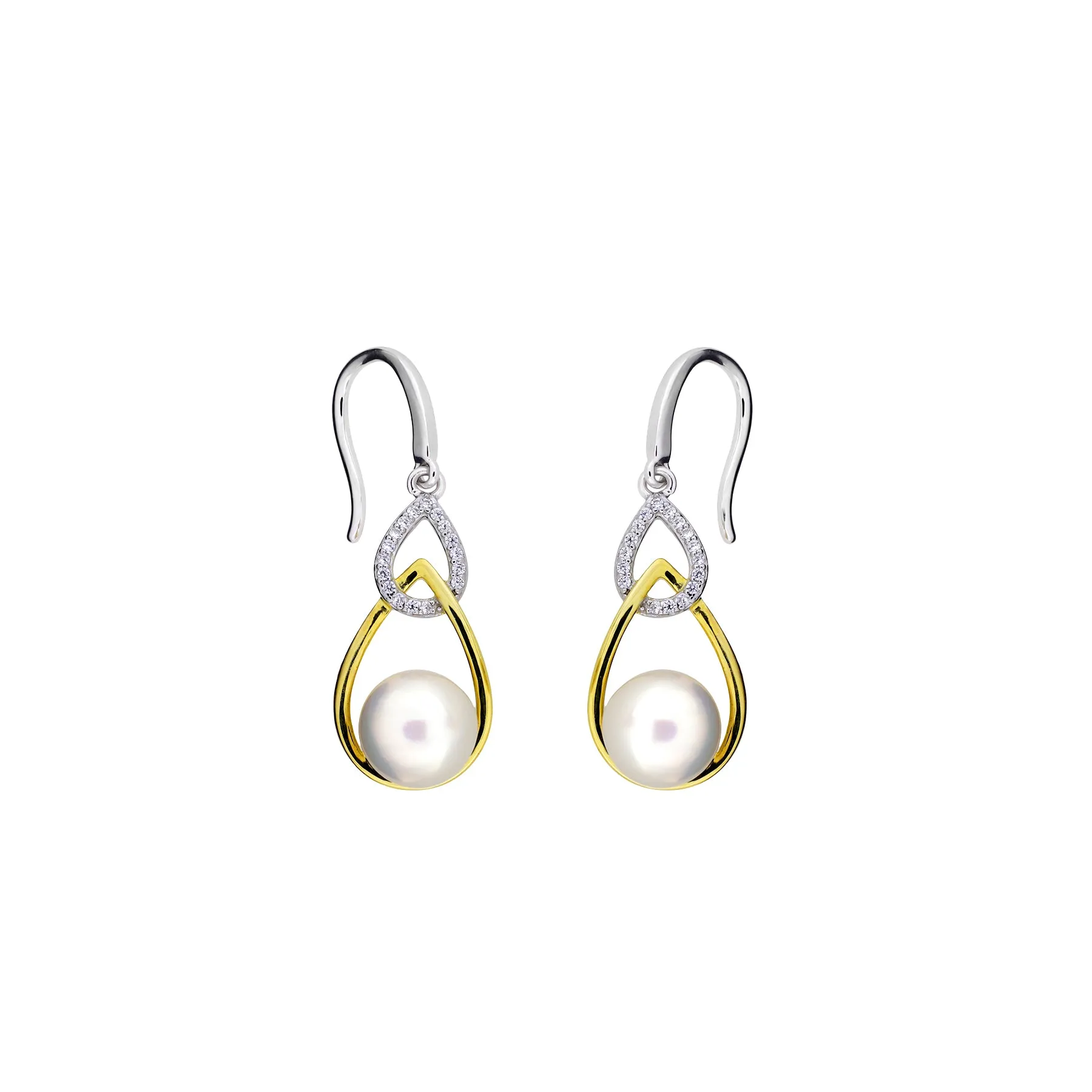 Silver & Gold Vermeil Freshwater Pearl Teardrop Earrings