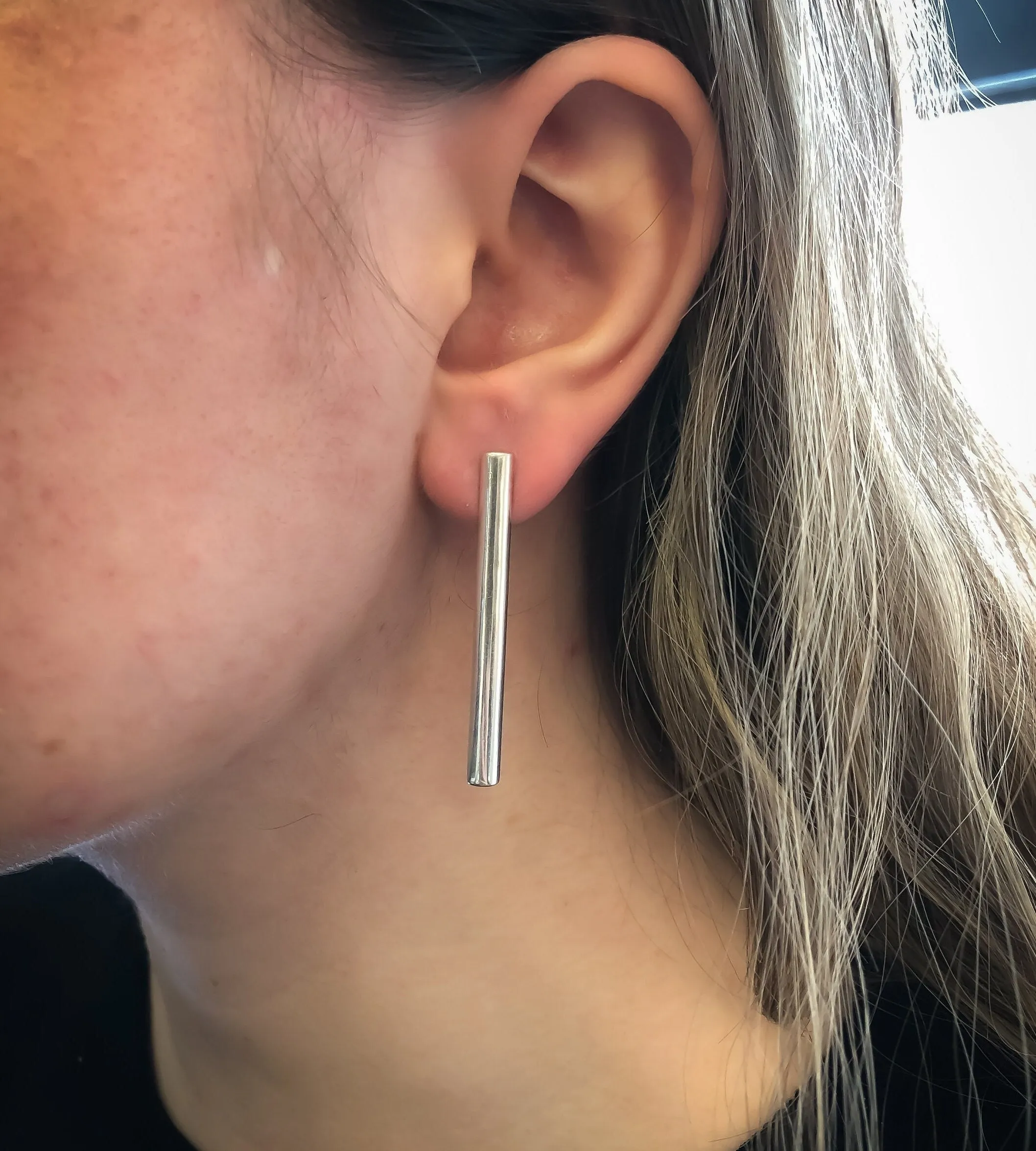 Silver Bar Drop Earrings - Silver Vertical Earrings - Long Line Statement Earrings