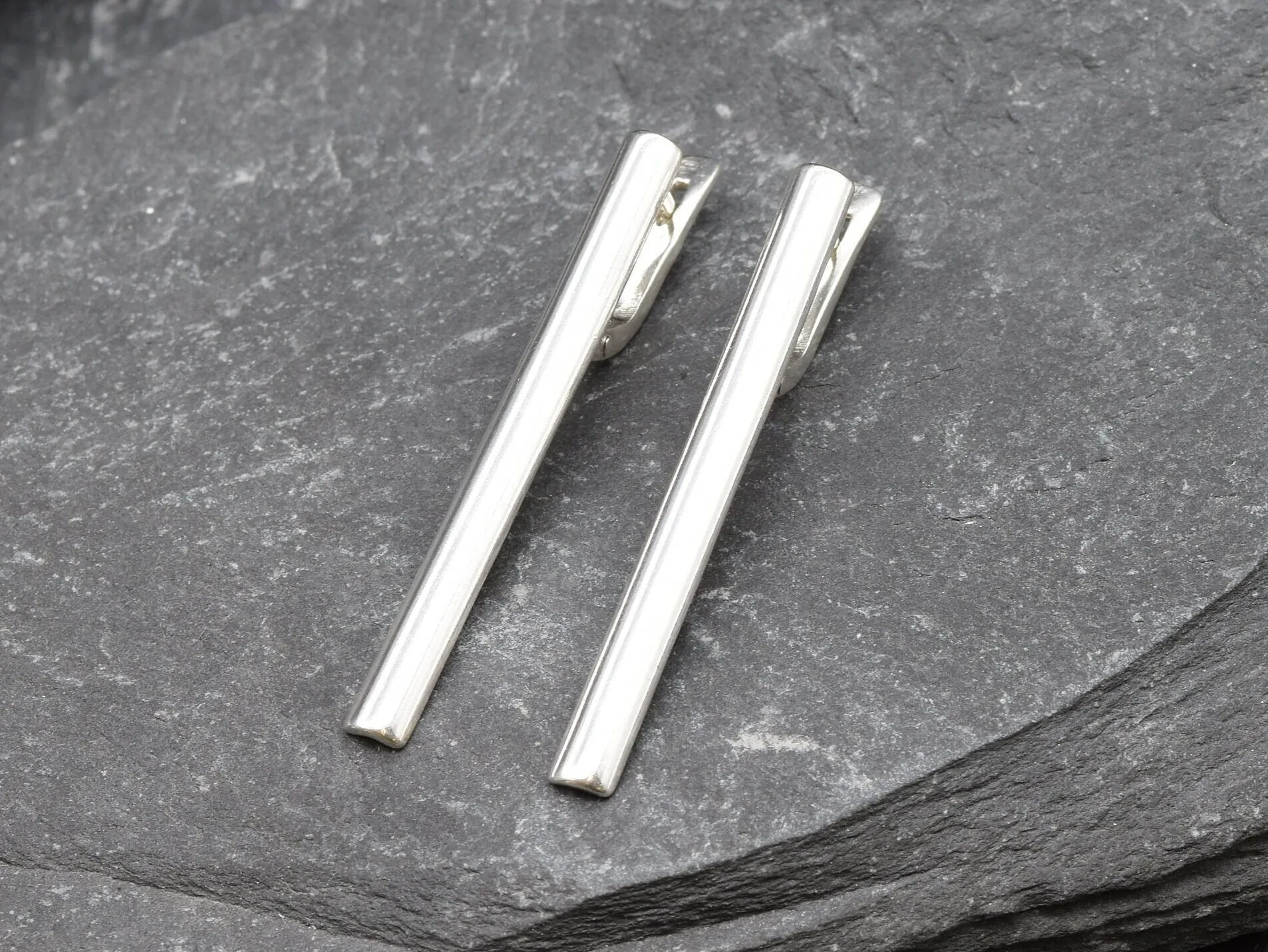 Silver Bar Drop Earrings - Silver Vertical Earrings - Long Line Statement Earrings