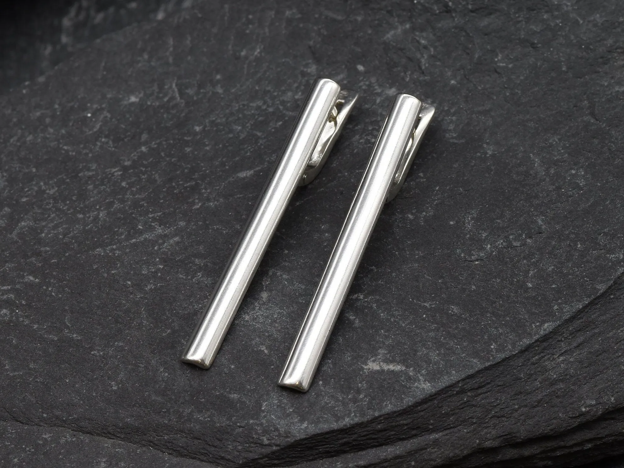 Silver Bar Drop Earrings - Silver Vertical Earrings - Long Line Statement Earrings