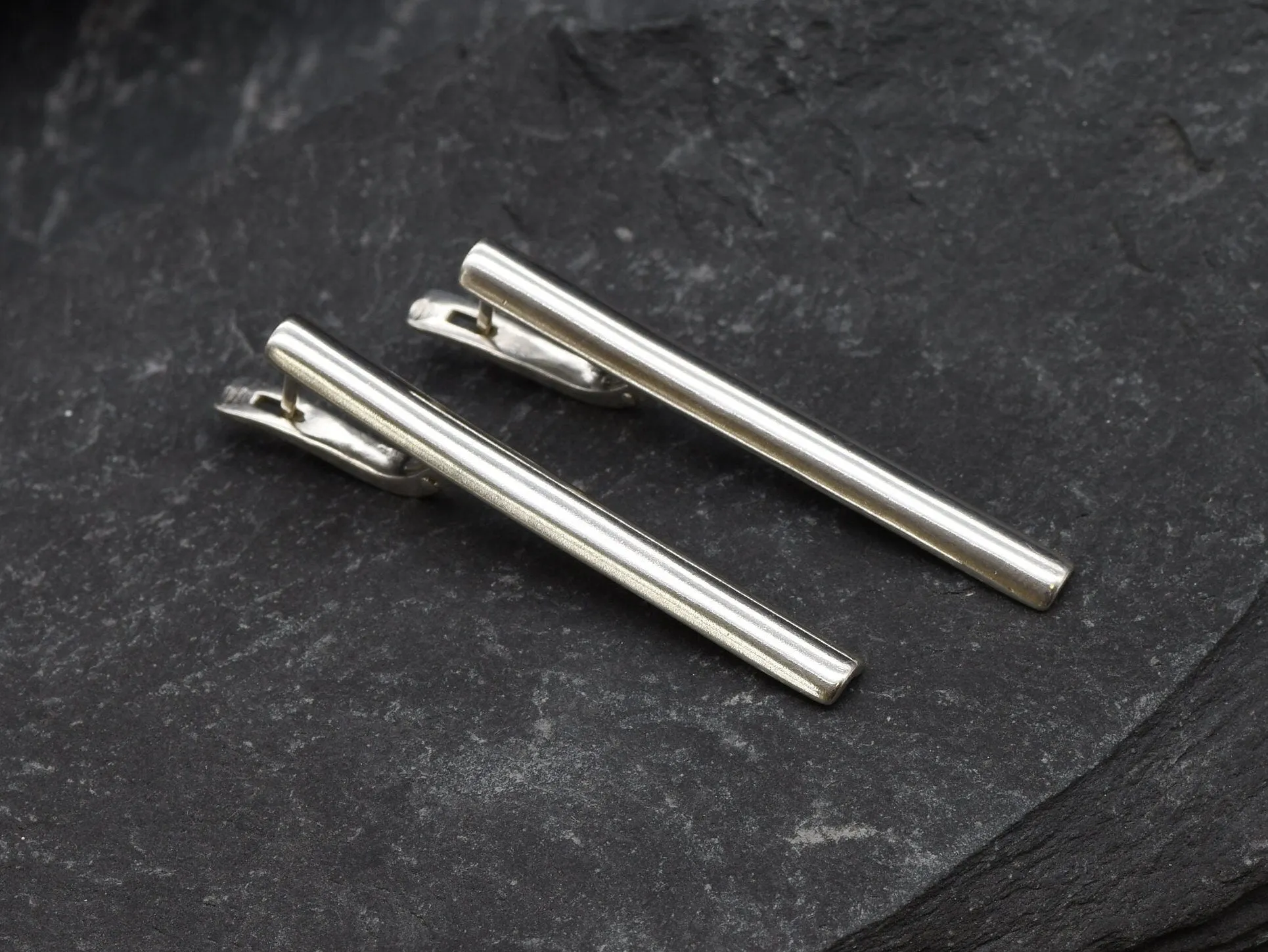 Silver Bar Drop Earrings - Silver Vertical Earrings - Long Line Statement Earrings